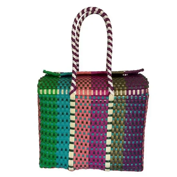 Colorful Handwoven Market & Beach Bag – Recycled Plastic Tote - Picture 2 of 9